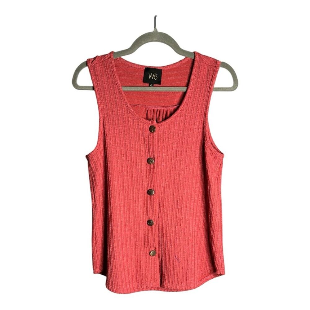 W5 Dark Pink Buttoned Front Sleeveless Sweater Small
